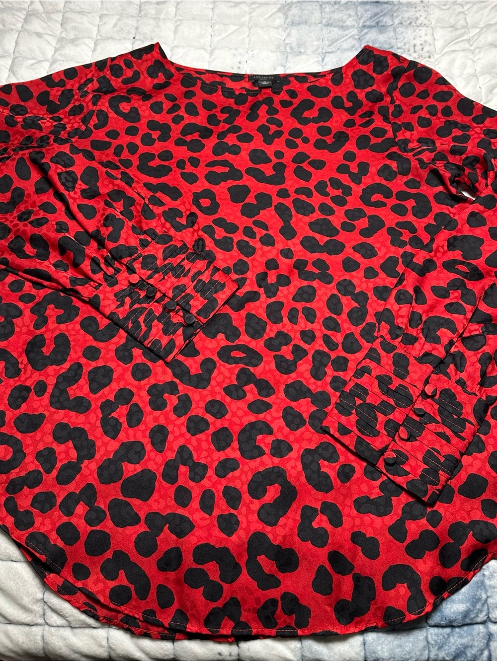 Ann Taylor Red and Black Leopard Print Blouse